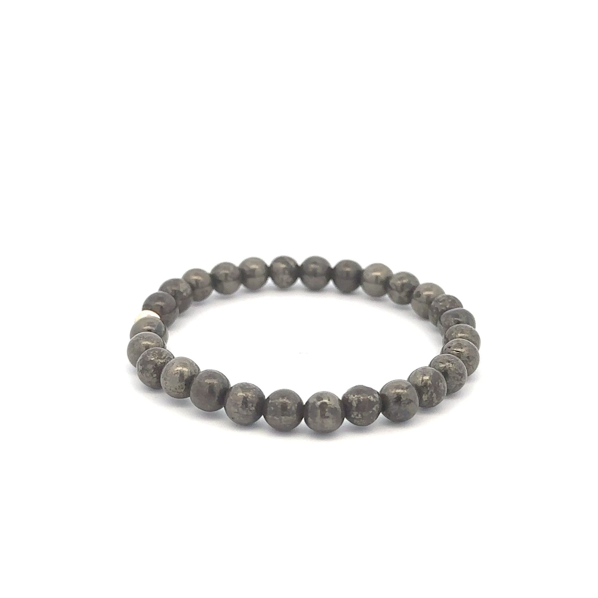 Natural Pyrite 6mm Stretchable Bracelet 18k Gold Bead Charm - Rafant