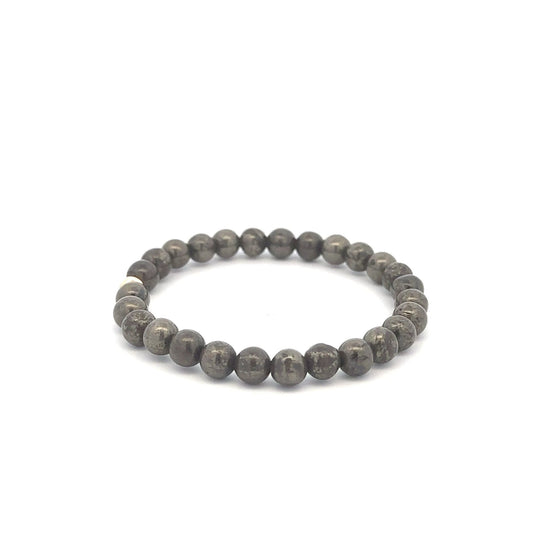 Natural Pyrite 6mm Stretchable Bracelet 18k Gold Bead Charm - Rafant