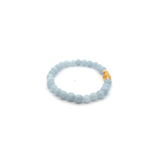 Load image into Gallery viewer, 18K Gold Pixiu Piyao Lucky Charm Bracelet Natural Aquamarine Gemstones 6mm
