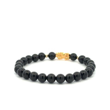 Load image into Gallery viewer, 18K Gold Dragon Pixiu Piyao Lucky Charm Bracelet Gemstones Onyx 6mm - Rafant
