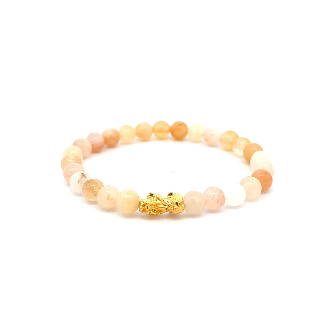 18K Gold Pixiu Piyao Bracelet Elastic Natural Gemstones Aventurine Multicolor 6mm - Rafant