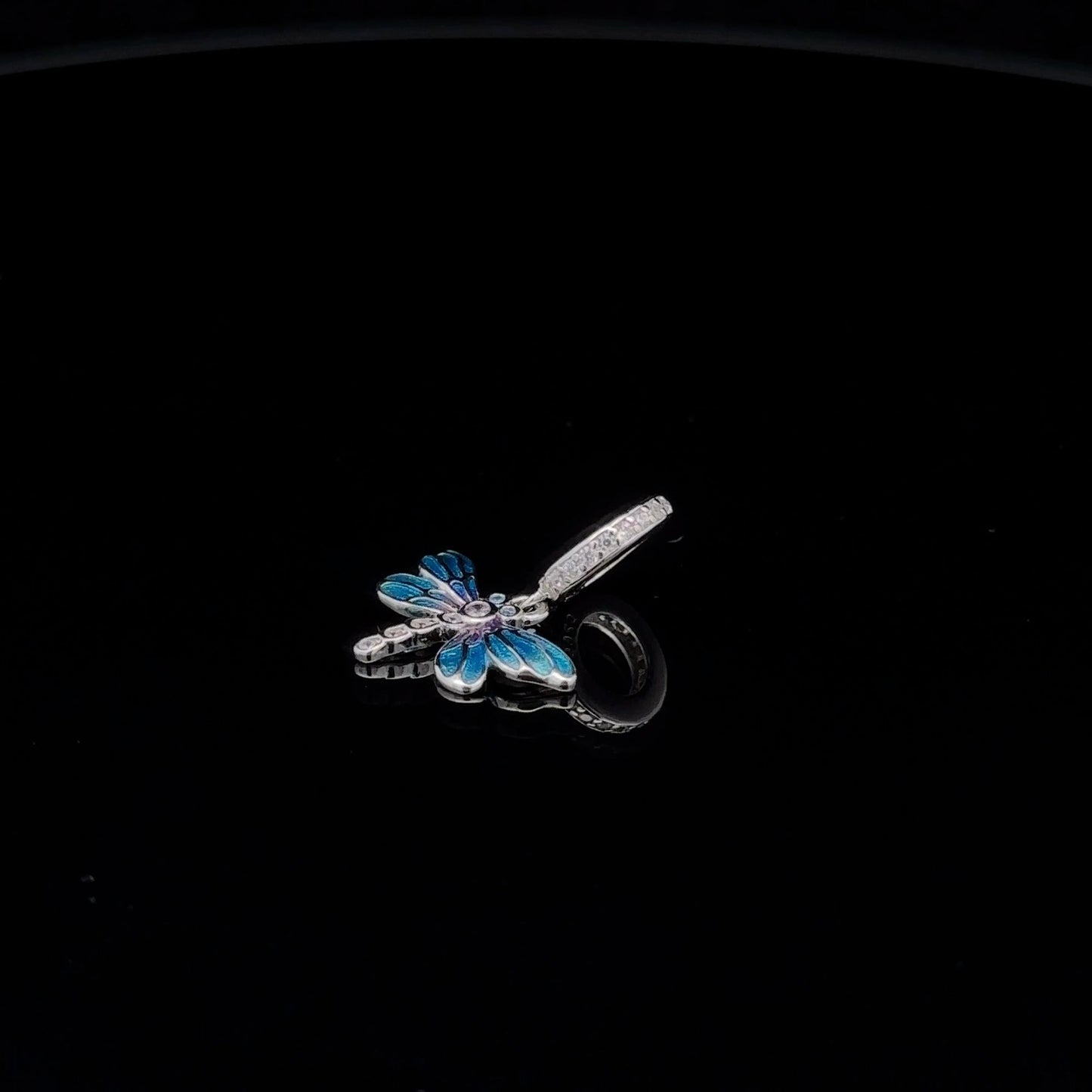 925 Sterling Silver Charm Bead Dragonfly Insect Cubic Zircons Blue For Charm Bracelet Necklace - Rafant