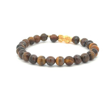 Load image into Gallery viewer, 18K Gold Dragon Pixiu Piyao Lucky Charm Beads Bracelet Gemstones Tiger&#39;s Eye 6mm - Rafant
