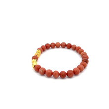 Load image into Gallery viewer, 18K Gold Dragon Pixiu Double Piyao Lucky Charm Bracelet Gemstones Indian Red Jade 6mm - Rafant
