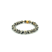 Load image into Gallery viewer, 18K Gold Money Bag Lucky Charm Beads Bracelet Gemstones Dalmatian Jasper 6mm - Rafant

