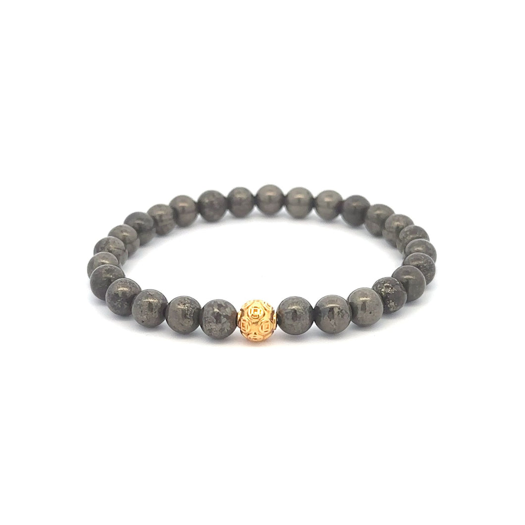 18K Gold Money Ball Lucky Bracelet Gemstones Pyrite 6mm - Rafant