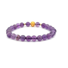 Load image into Gallery viewer, 18K Gold Money Ball Lucky Charm Beads Bracelet Gemstones Amethyst 6mm - Rafant
