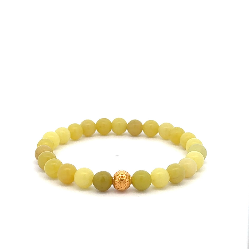 18K Gold Money Ball Lucky Bracelet Gemstones Lemon Jade 6mm - Rafant