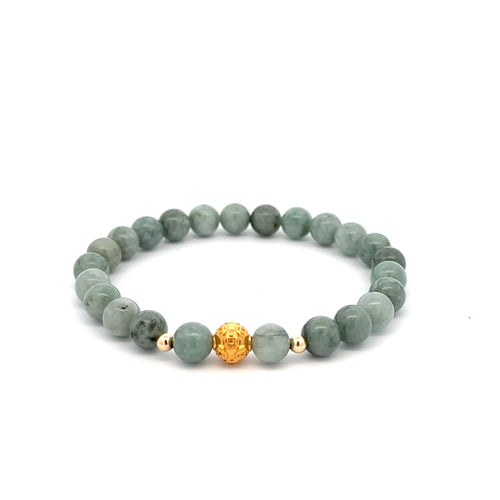 18K Gold Money Ball Lucky Charm Beads Bracelet Gemstones Natural Burmese Jade 6mm - Rafant