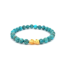 Load image into Gallery viewer, 24K Gold Piyao Pixiu Lucky Charm Bracelet Gemstones Turquoise 6mm - Rafant
