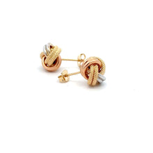 Load image into Gallery viewer, 18K Gold Earrings Stud Tricolor Knot 2.18 grams - Rafant
