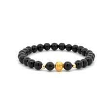 Load image into Gallery viewer, 18K Gold Money Ball Lucky Charm Beads Bracelet Gemstones Black Onyx 6mm - Rafant
