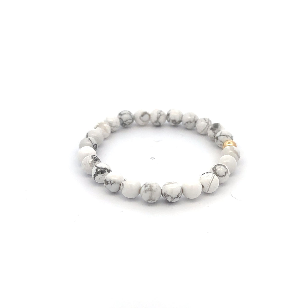 Natural White Howlite Gemstones 6mm Stretchable Bracelet 18k Gold Bead Charm - Rafant