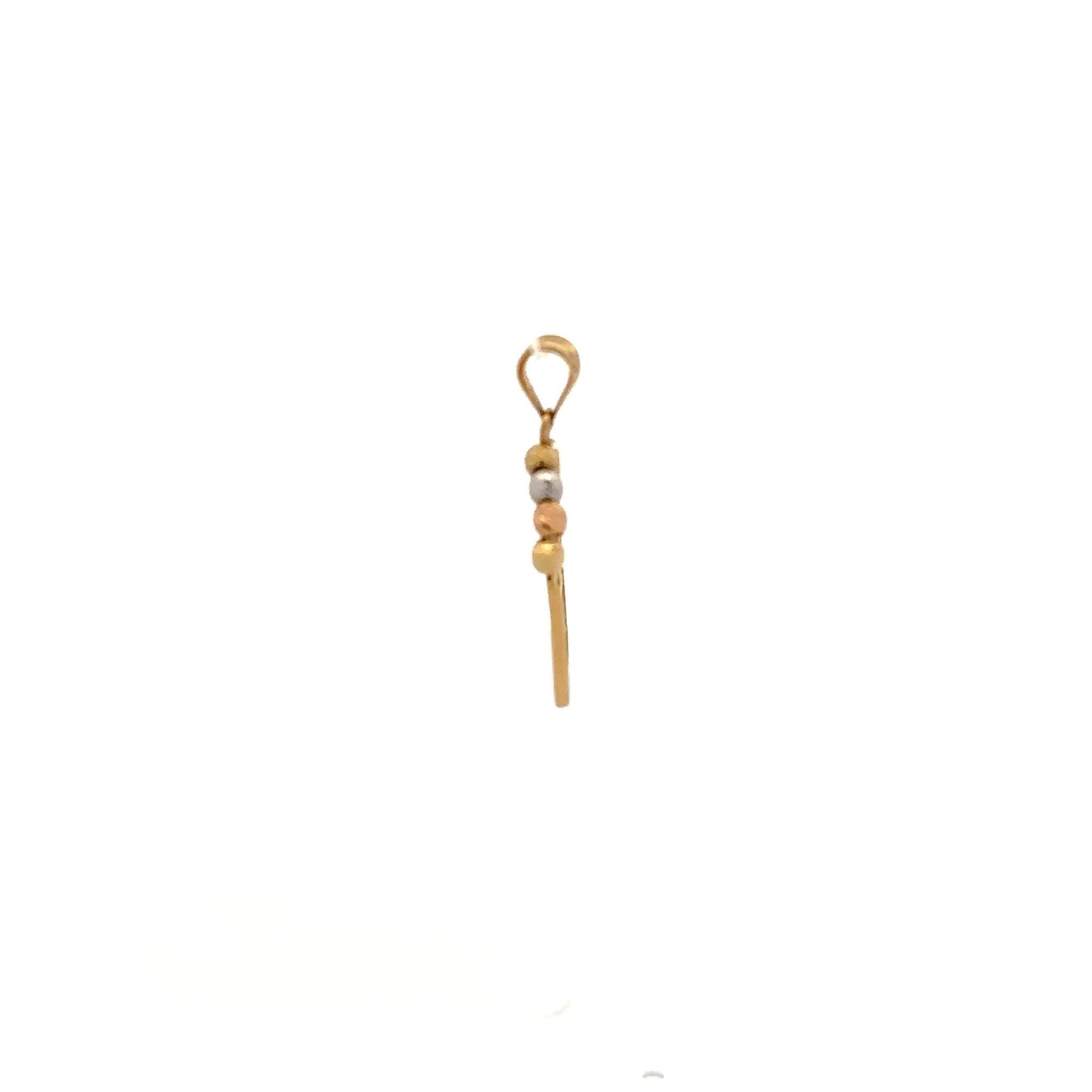 18K Gold Pendant Tricolor Beads Balls Heart Padlock 1.35 grams - Rafant