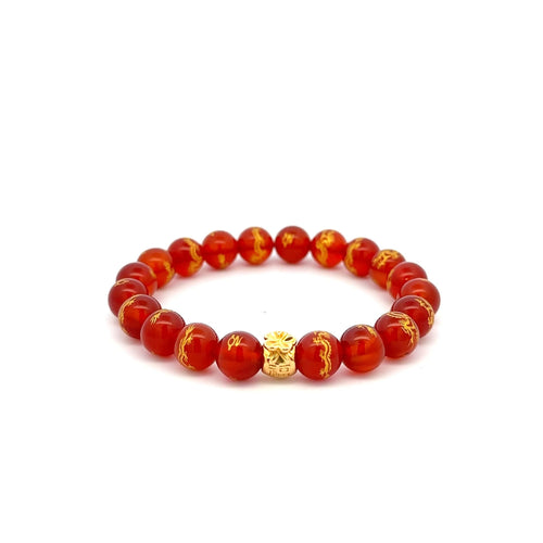 18K Gold Money Bag Red Agate Gemstones 8mm Lucky Charm Elastic Bracelet - Rafant