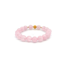 Load image into Gallery viewer, 18K Gold Money Ball Lucky Charm Beads Bracelet Gemstones Rose Quartz 8mm - Rafant
