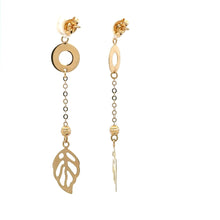 Load image into Gallery viewer, 18K Gold Earrings Dangle Drop Leaf Circle 2.48 grams - Rafant
