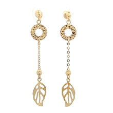 Load image into Gallery viewer, 18K Gold Earrings Dangle Drop Leaf Circle 2.48 grams - Rafant
