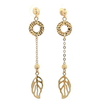 Load image into Gallery viewer, 18K Gold Earrings Dangle Drop Leaf Circle 2.48 grams - Rafant
