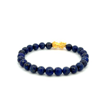 Load image into Gallery viewer, 24K Gold Piyao Pixiu Lucky Charm Bracelet Gemstones Lapis Lazuli 6mm - Rafant
