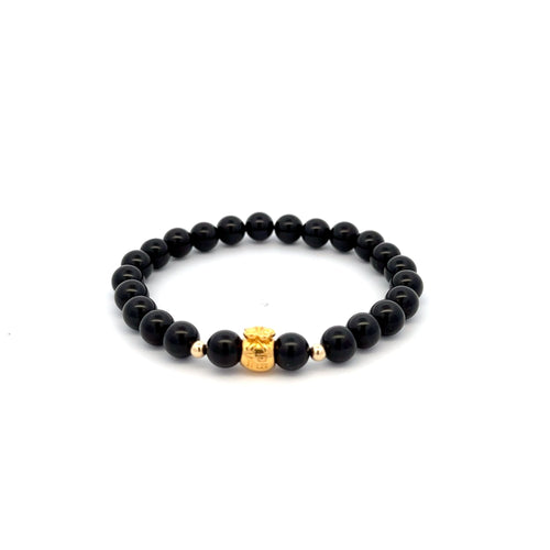 18K Gold Money Bag Lucky Charm Beads Bracelet Gemstones Natural Black Tourmaline 6mm - Rafant