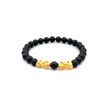 Load image into Gallery viewer, 18K Gold Dragon Pixiu Double Piyao Lucky Charm Bracelet Gemstones Black Tourmaline 6mm - Rafant
