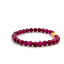 Load image into Gallery viewer, 24K Gold Dragon Pixiu Good Luck Charm Bracelet Gemstones Pink Tiger&#39;s Eye 5-6mm Size 6 - Rafant
