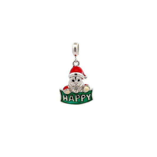 925 Sterling Silver Charm Happy Santa Claus Christmas Holiday For Charm Bracelet Necklace - Rafant