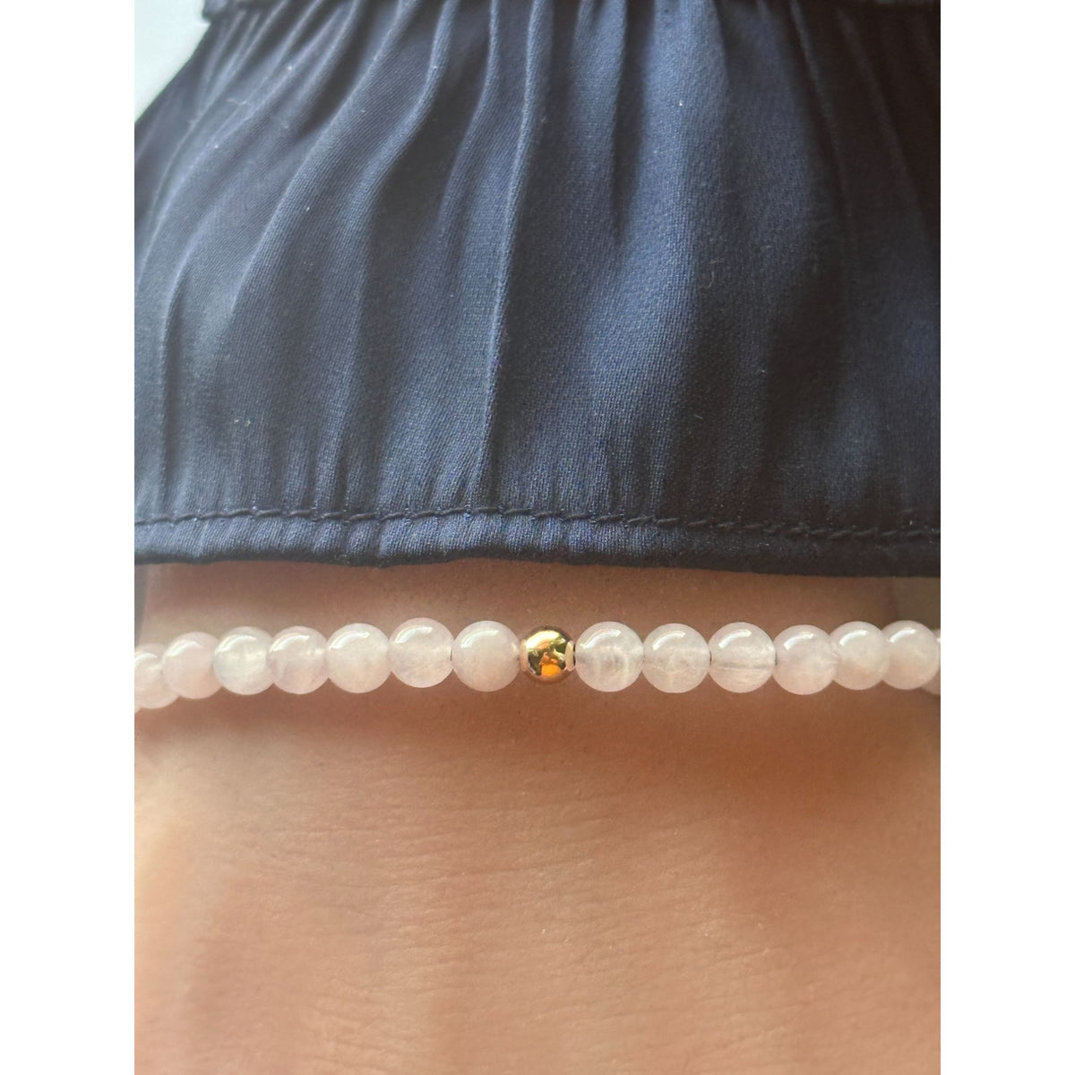 14k Solid Gold 4mm Natural Gemstones Rose Quartz Matte Onyx Adjustable Slider Bracelet Size 5"-9" Minimalist