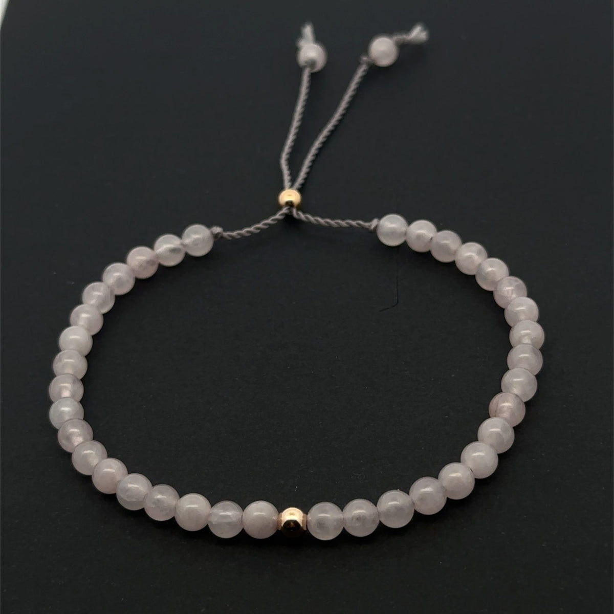 14k Solid Gold 4mm Natural Gemstones Rose Quartz Matte Onyx Adjustable Slider Bracelet Size 5"-9" Minimalist