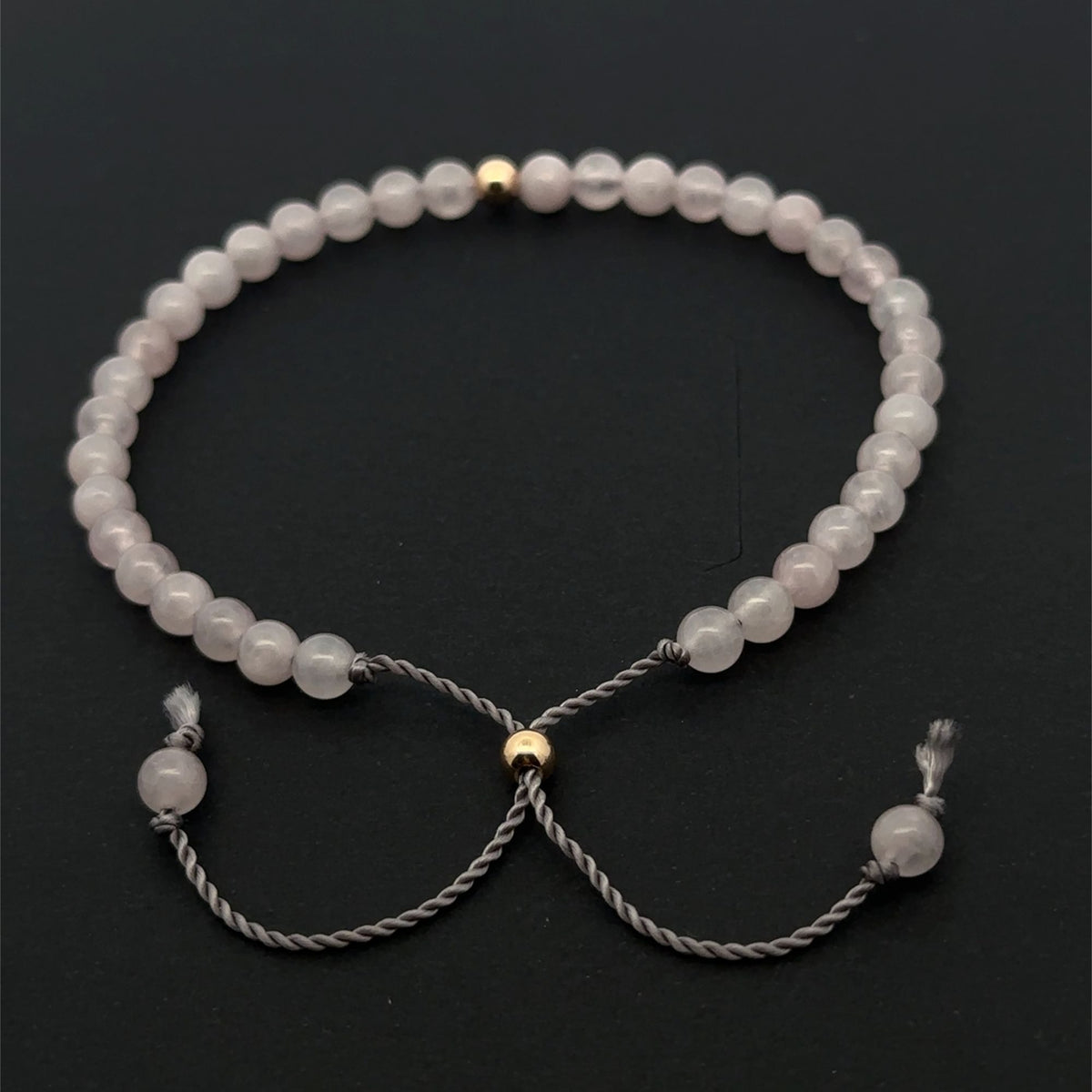 14k Solid Gold 4mm Natural Gemstones Rose Quartz Matte Onyx Adjustable Slider Bracelet Size 5"-9" Minimalist