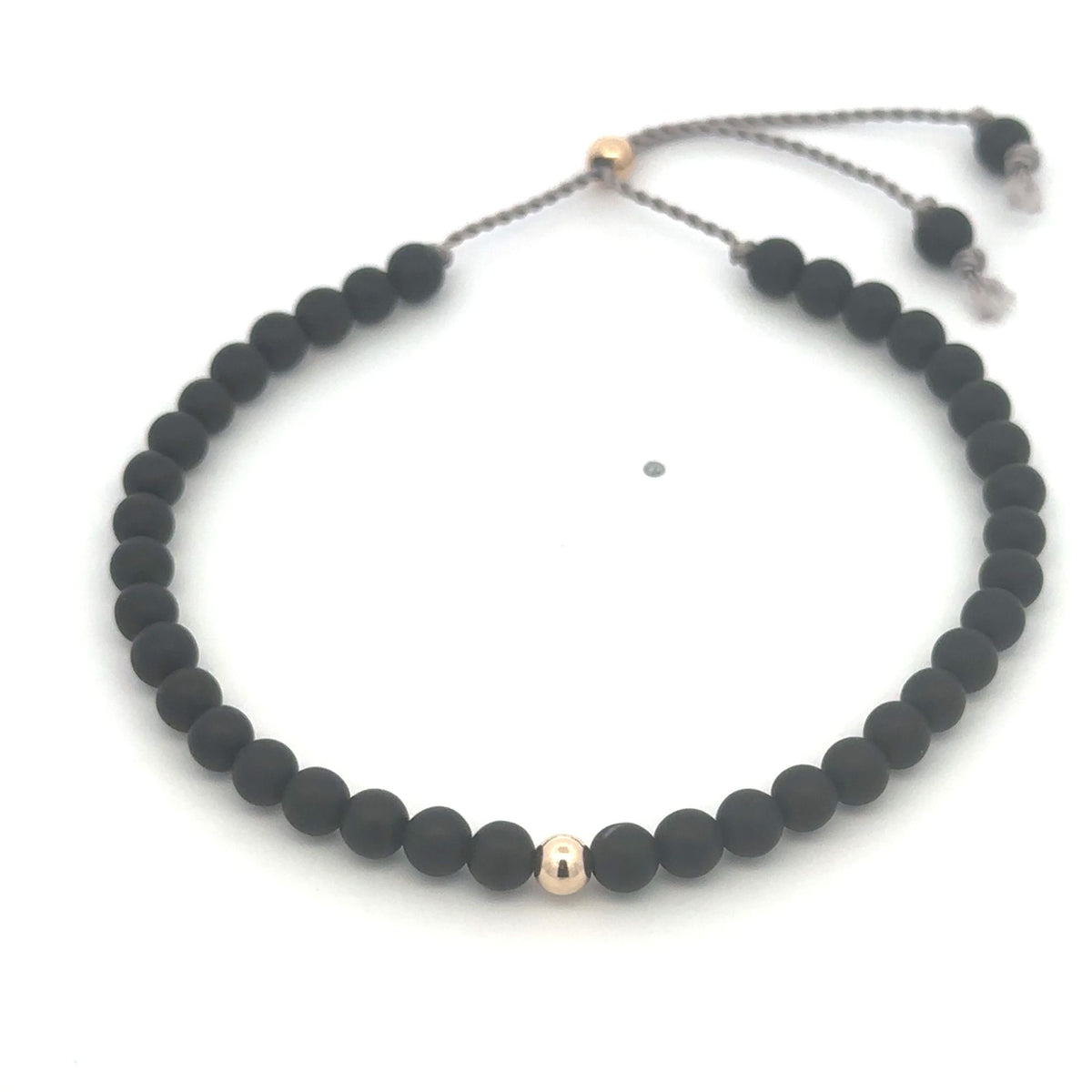 14k Solid Gold 4mm Natural Gemstones Rose Quartz Matte Onyx Adjustable Slider Bracelet Size 5"-9" Minimalist