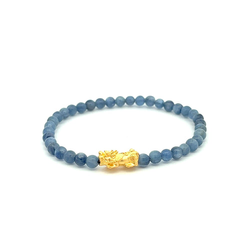 24K Gold Piyao Pixiu Lucky Charm Bracelet Gemstones Kyanite 4mm - Rafant
