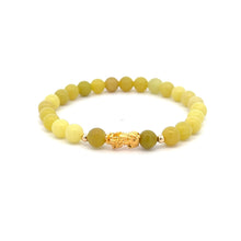 Load image into Gallery viewer, 18K Gold Dragon Pixiu Piyao Lucky Charm Bead Bracelet Gemstones Natural Lemon Jade 6mm - Rafant
