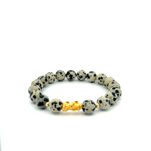Load image into Gallery viewer, 18K Gold Dragon Pixiu Piyao Lucky Bracelet Beads Gemstone Dalmatian Jasper 8mm - Rafant
