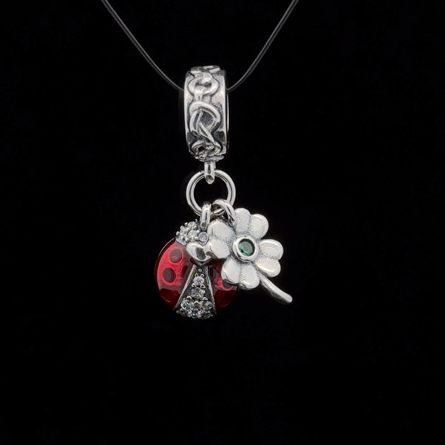 925 Sterling Silver Charm Bead Insect Beetle Flower For Charm Bracelet Necklace - Rafant
