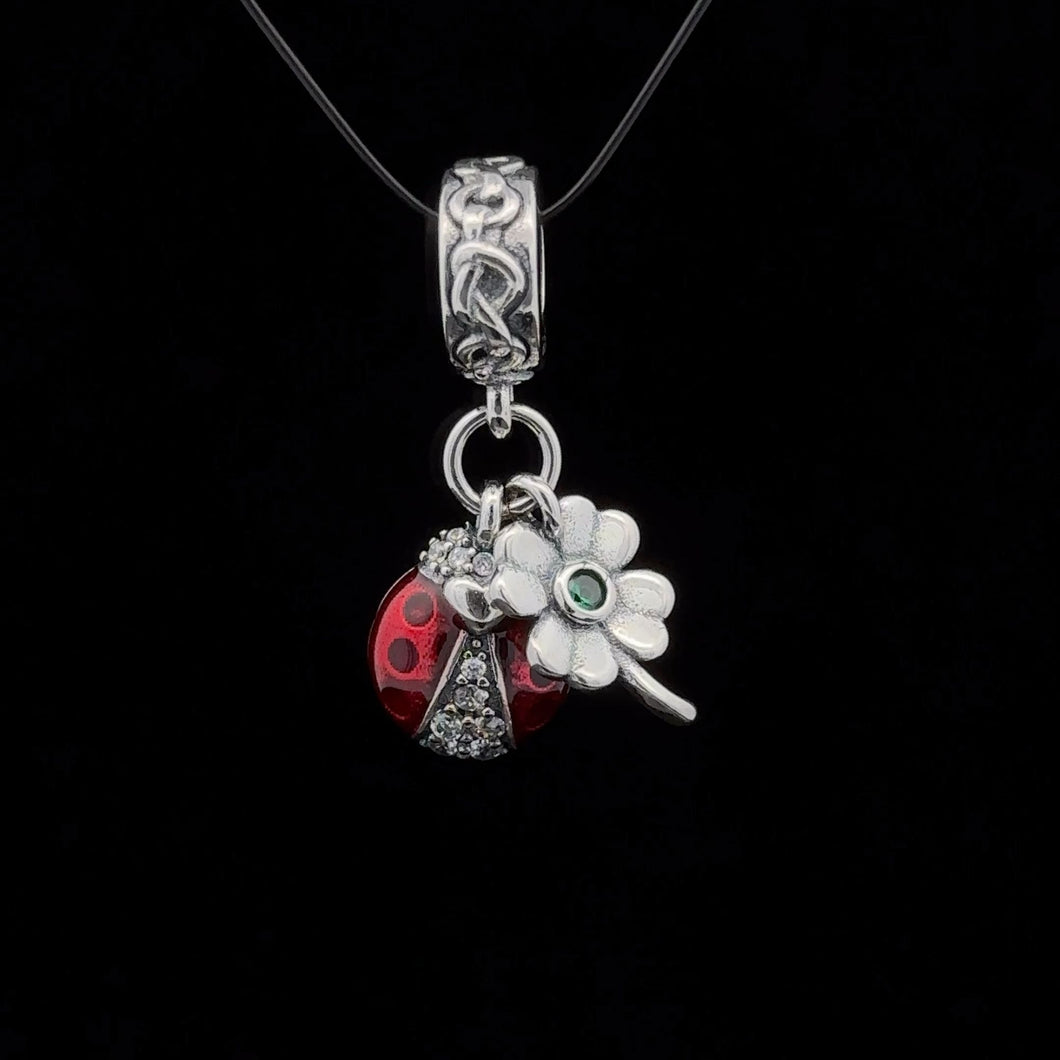 925 Sterling Silver Charm Bead Insect Beetle Flower For Charm Bracelet Necklace - Rafant