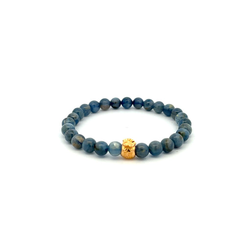 18K Gold Money Bag Lucky Charm Bracelet Gemstones Kyanite 6mm - Rafant