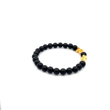 Load image into Gallery viewer, 18K Gold Dragon Pixiu Double Piyao Lucky Charm Bracelet Gemstones Onyx 6mm - Rafant
