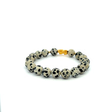 Load image into Gallery viewer, 18K Gold Dragon Pixiu Piyao Lucky Bracelet Beads Gemstone Dalmatian Jasper 8mm - Rafant
