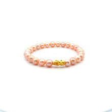 Load image into Gallery viewer, 18K Gold Pixiu Piyao Bracelet Gemstones Natural Freshwater Pink Pearls 7-8mm
