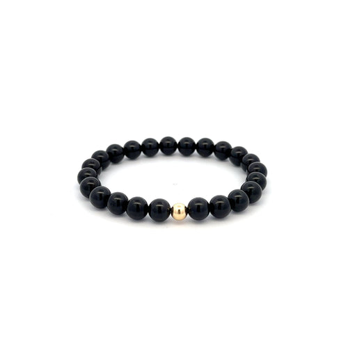 Natural Tourmaline Gemstones 6mm Stretchable Bracelet 18k Gold Bead Charm - Rafant