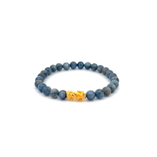 18K Gold Dragon Pixiu Piyao Lucky Charm Bracelet Gemstones Kyanite 6mm - Rafant