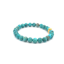 Load image into Gallery viewer, 18K Gold Money Bag Turquoise Gemstones 6mm Lucky Charm Elastic Bracelet - Rafant
