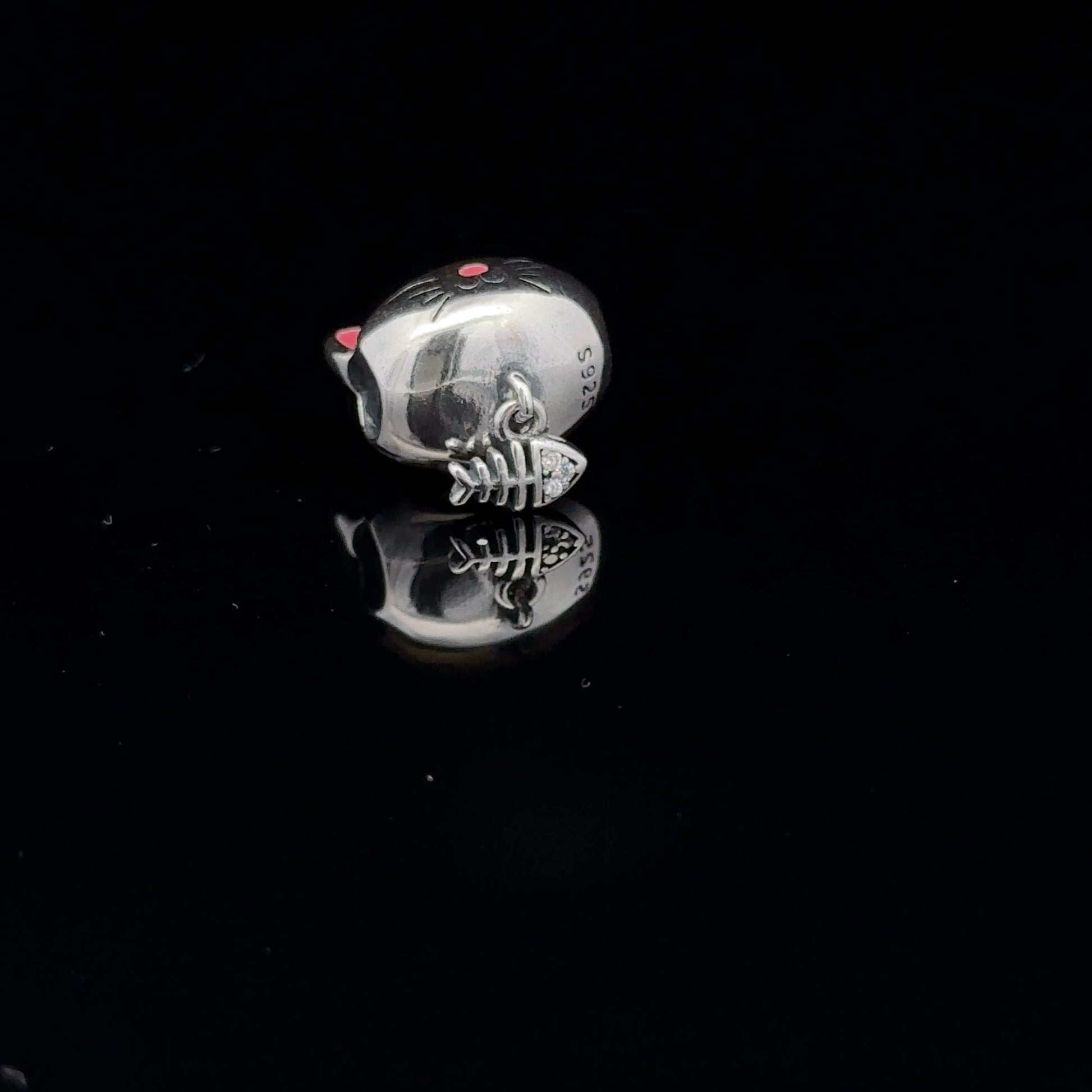 925 Sterling Silver Charm Bead Cat Pet Fishbone For Charm Bracelet Necklace - Rafant