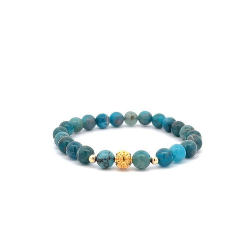 18K Gold Money Ball Lucky Charm Beads Bracelet Gemstones Apatite 6mm - Rafant