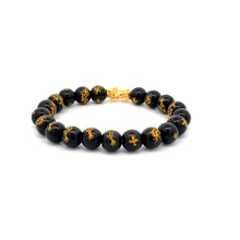 Load image into Gallery viewer, 18K Gold Dragon Pixiu Piyao Lucky Charm Bracelet Gemstones Black Agate Dragon 7.5-8mm - Rafant
