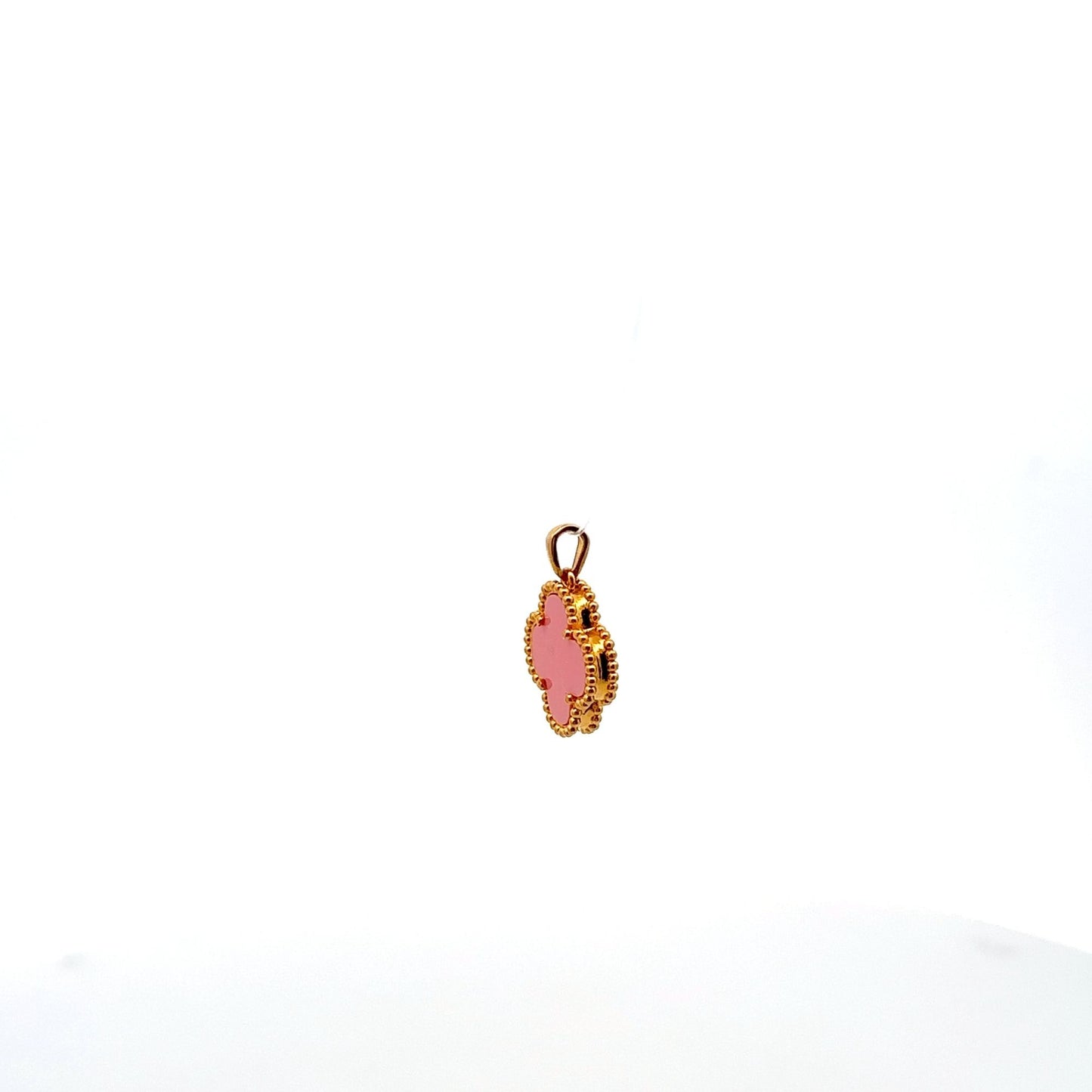 18K Gold Pendant Charm Pink Flower Mother of Pearl - Rafant