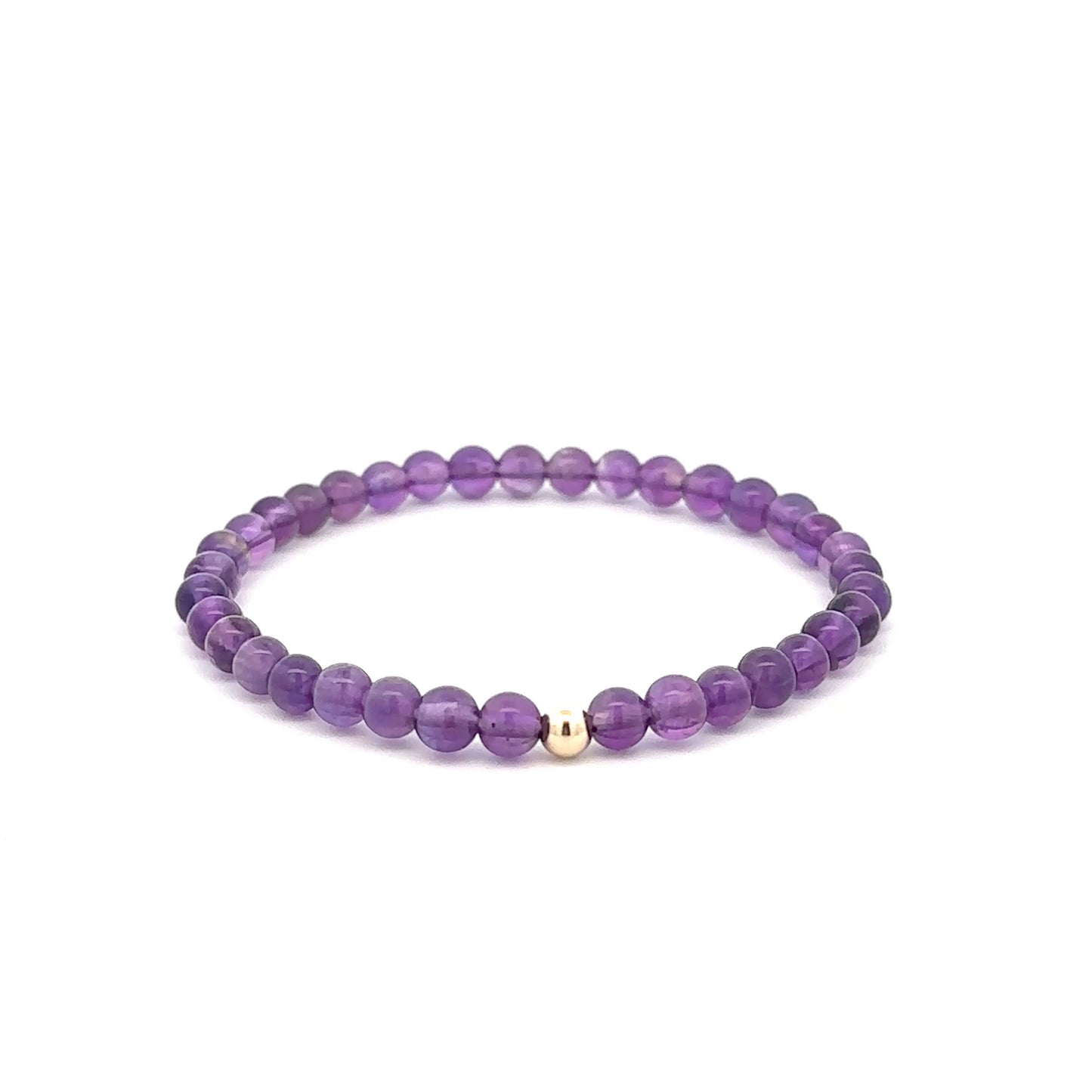 Natural Gemstones Amethyst 4mm 6mm Stretch Bracelet 14k Gold Bead Choose Stardust,Polished,Corrugated - Rafant