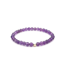 Load image into Gallery viewer, Natural Gemstones Amethyst 4mm 6mm Stretch Bracelet 14k Gold Bead Choose Stardust,Polished,Corrugated
